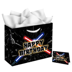 TSUBI bolsa frente galaxia mostrando diseño de estrellas y texto festivo