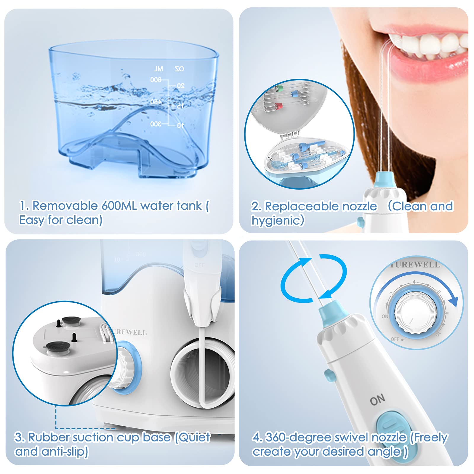 TUREWELL irrigador en boca con brackets eliminando residuos difíciles