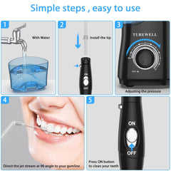 TUREWELL irrigador limpiando entre brackets, elimina restos difíciles