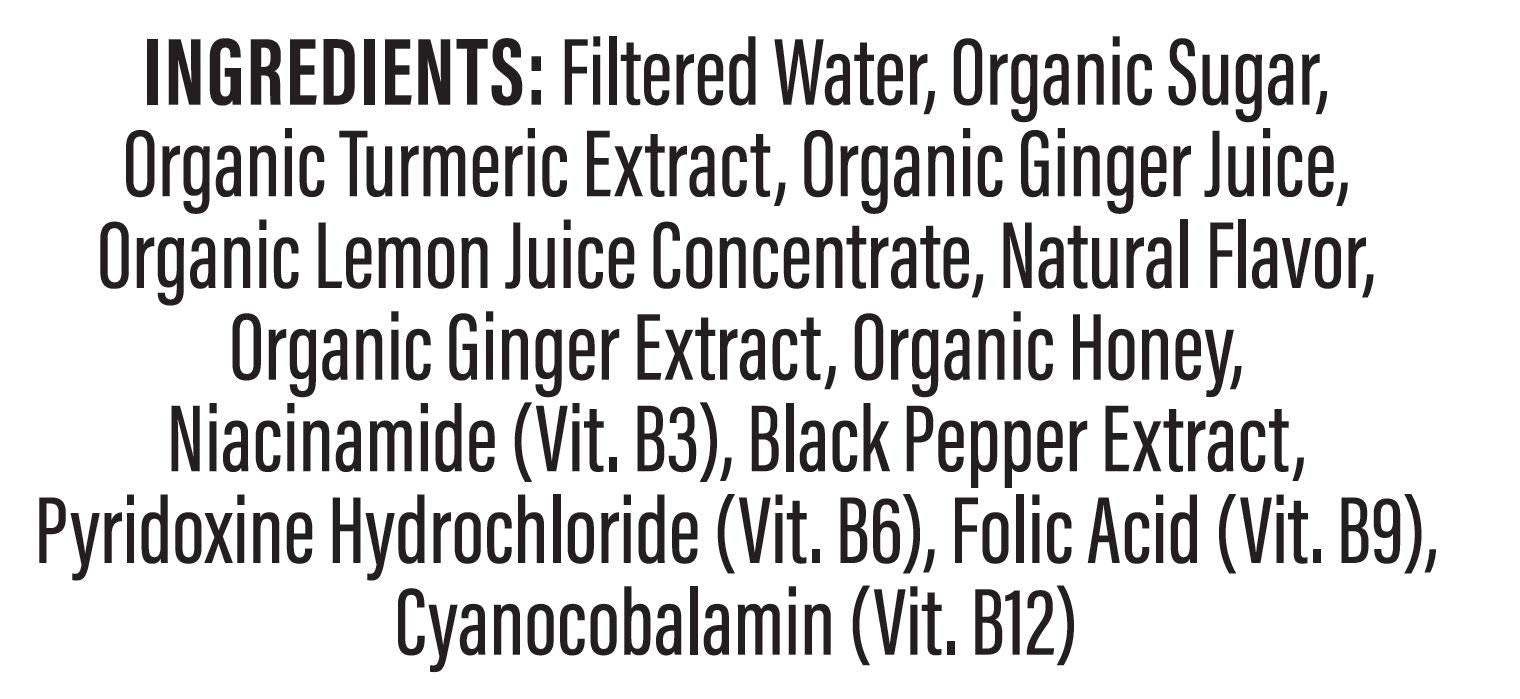 Turmeric Time etiqueta con lista de vitaminas B y ingredientes orgánicos