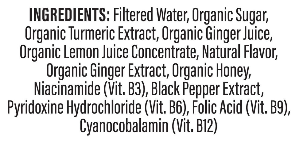 Turmeric Time etiqueta con lista de vitaminas B y ingredientes orgánicos