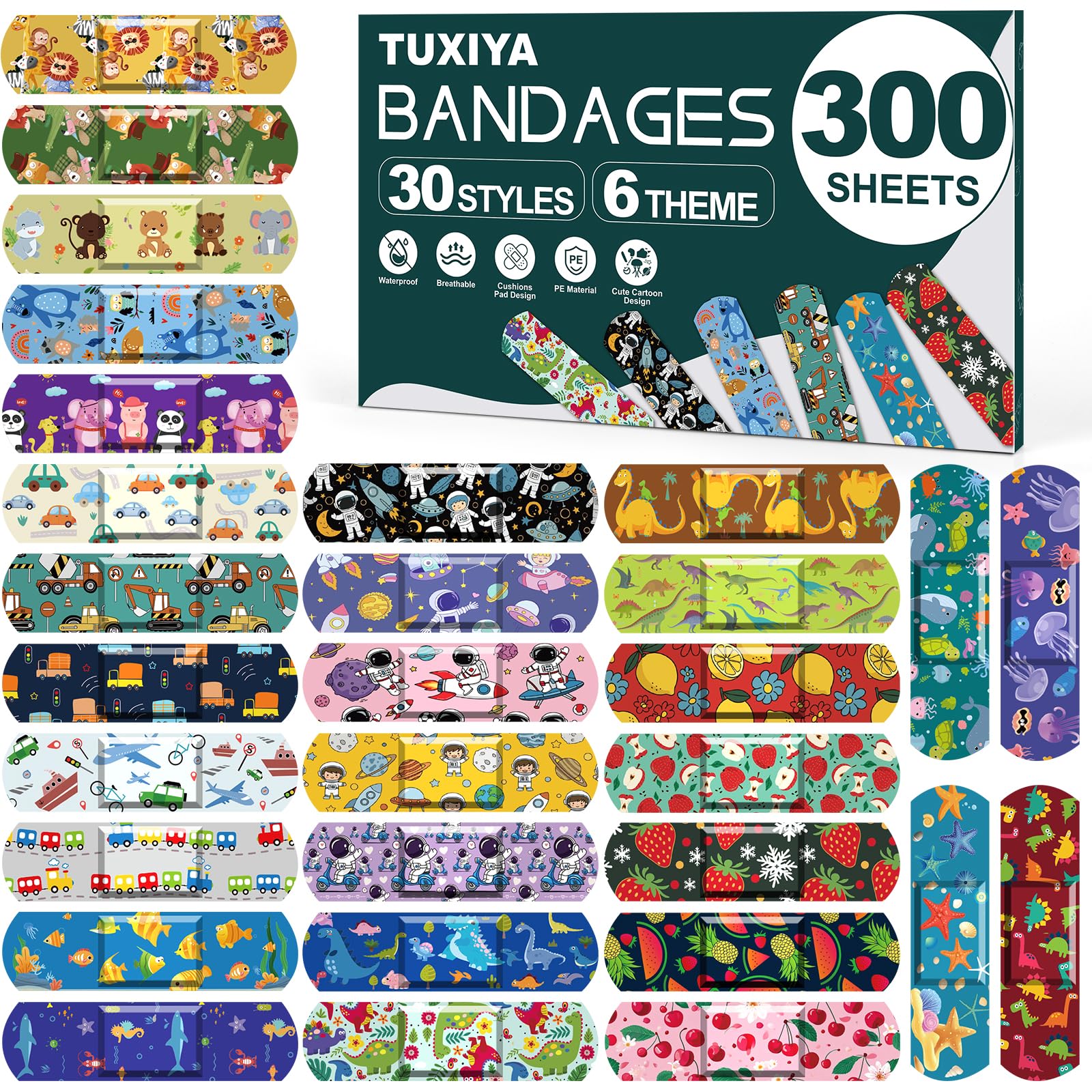 TUXIYA empaque frontal mostrando las 300 vendas y beneficios
