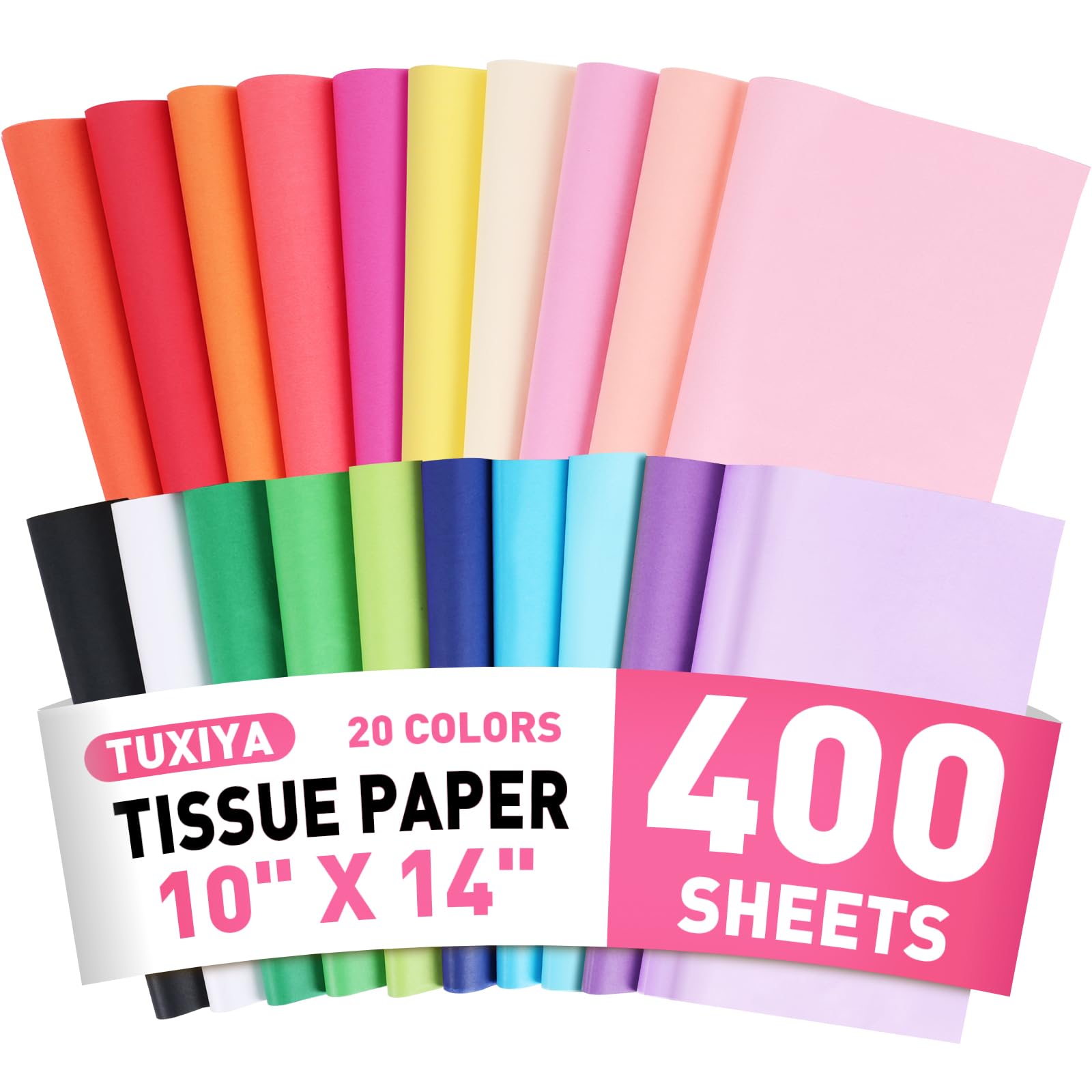 TUXIYA frente del paquete mostrando 400 hojas y variedad de colores, práctico