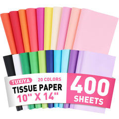 TUXIYA frente del paquete mostrando 400 hojas y variedad de colores, práctico