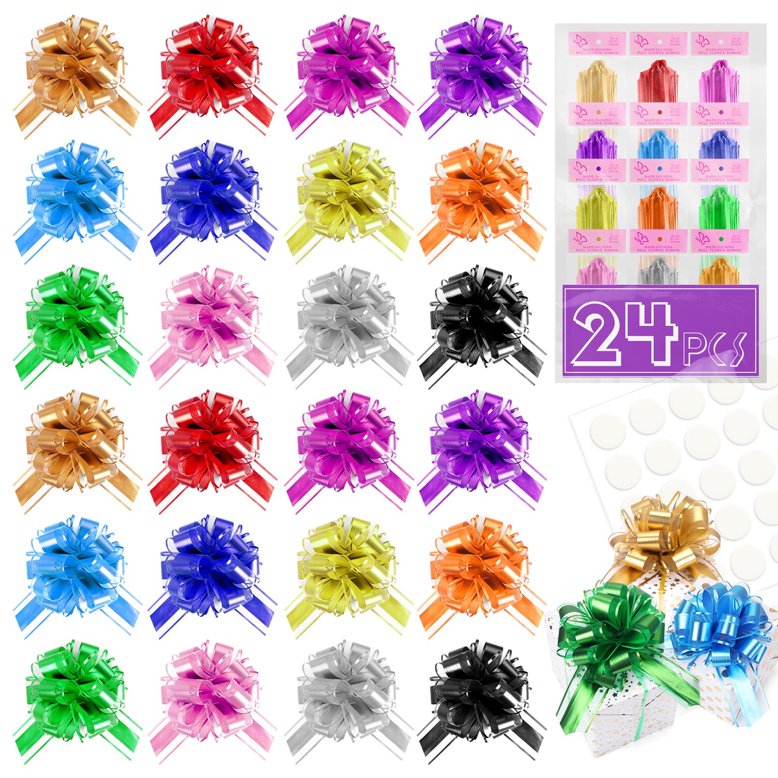 TUXIYA paquete frontal mostrando 24 lazos para decorar regalos