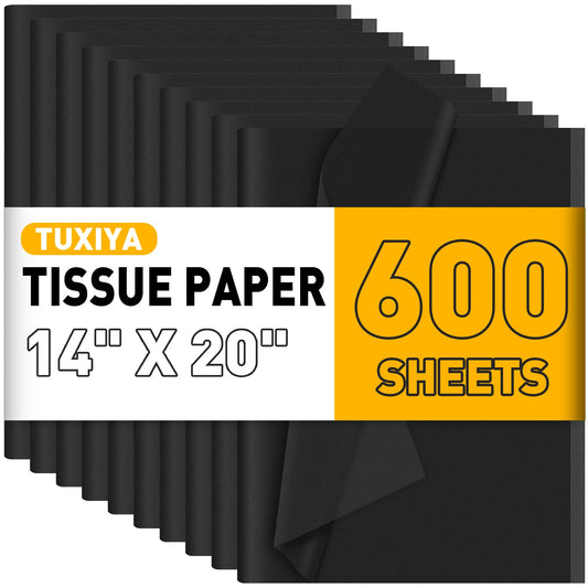 TUXIYA paquete frontal de 600 hojas de papel de seda negro, ideal para embalaje elegante