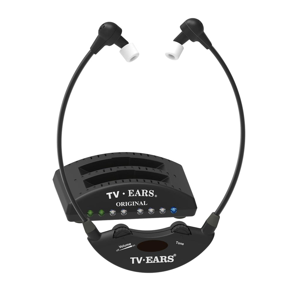 TV Ears frente del empaque mostrando el sistema y beneficios de audición