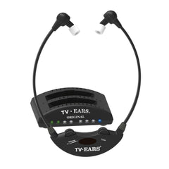 TV Ears frente del empaque mostrando el sistema y beneficios de audición