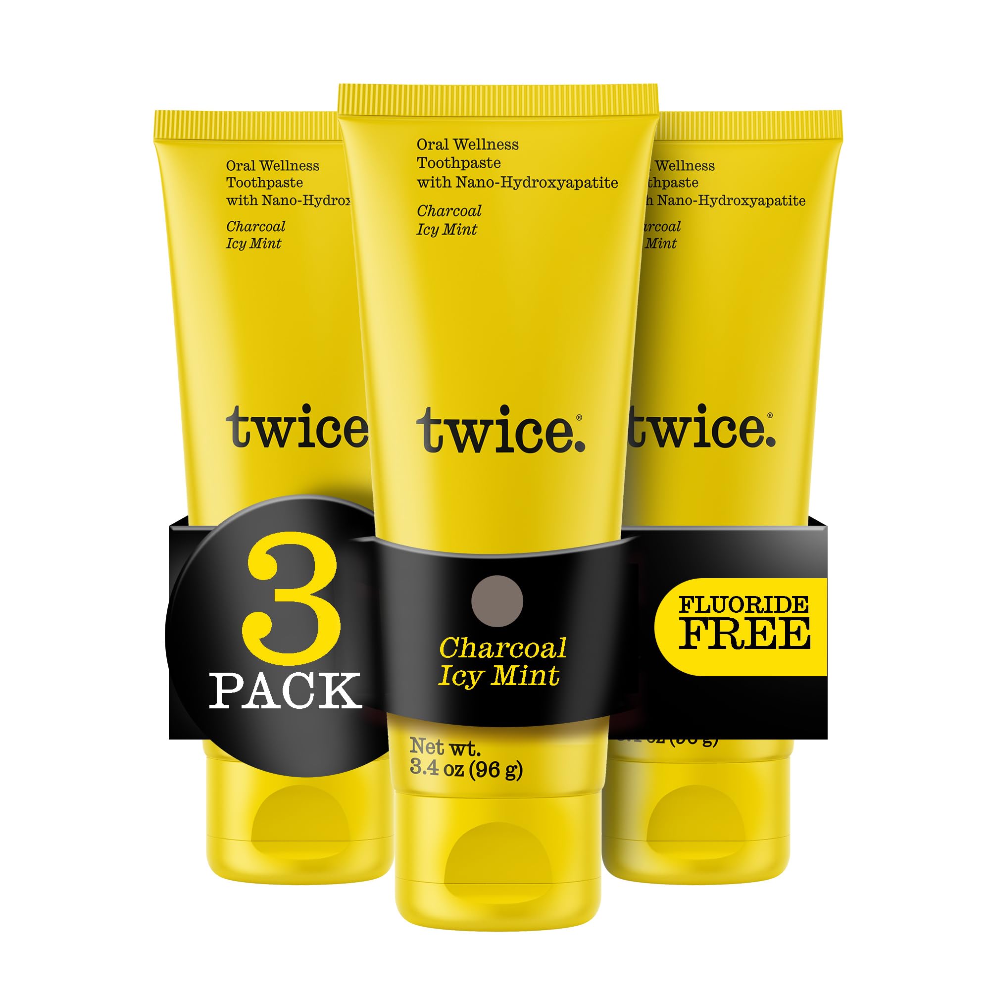 TWICE pack frontal mostrando los tres tubos y beneficio de limpieza completa