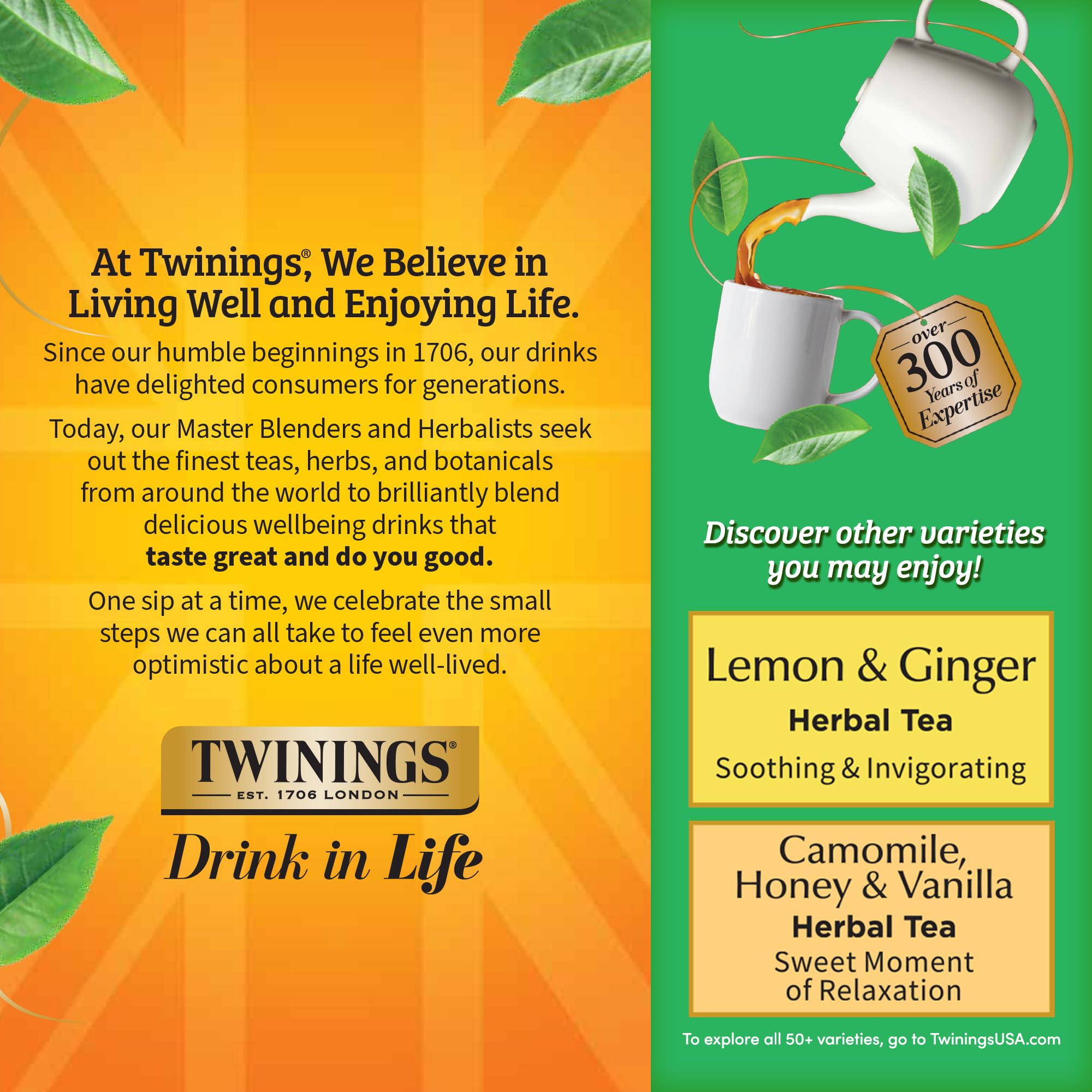 Comparación de tamaño de la caja Twinings para almacenamiento práctico