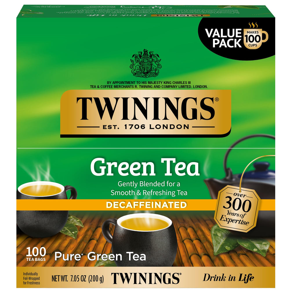 Twinings caja frontal que muestra 100 bolsitas y beneficios de frescura