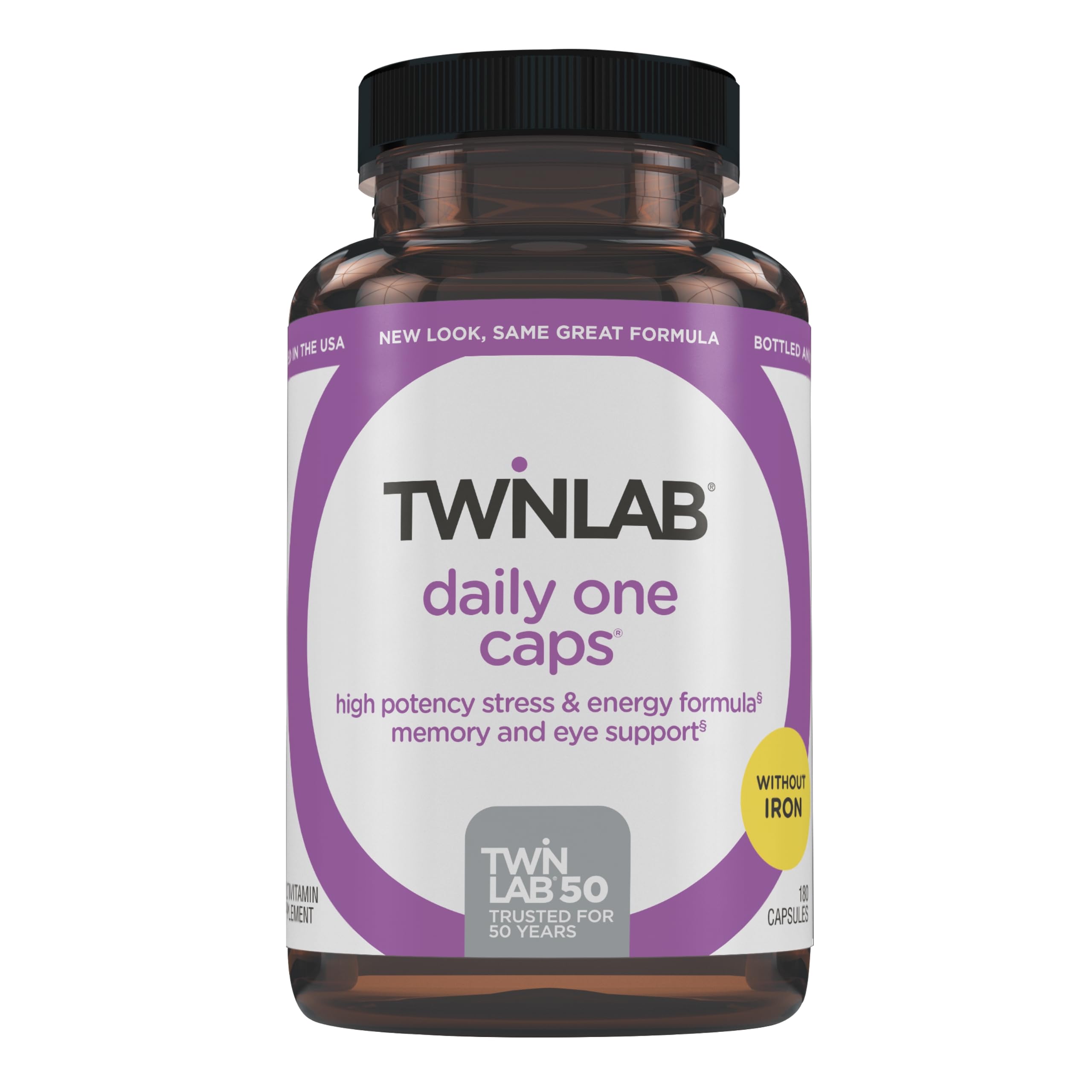 Twinlab frasco frontal mostrando 180 cápsulas y claridad de uso diario