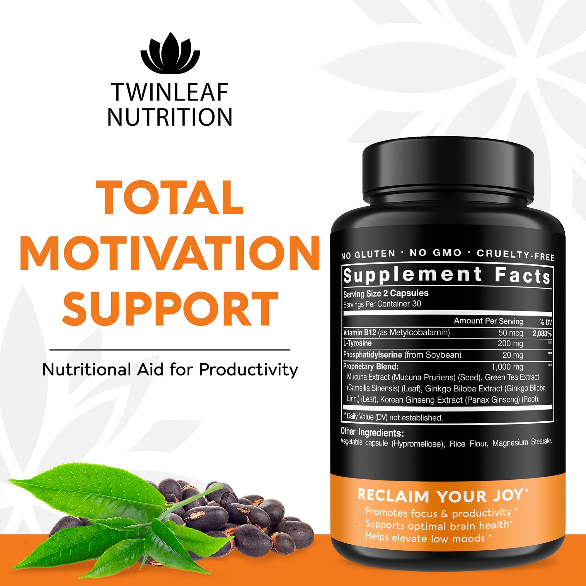 TWINLEAF NUTRITION primer plano de cápsulas destacando textura y pureza
