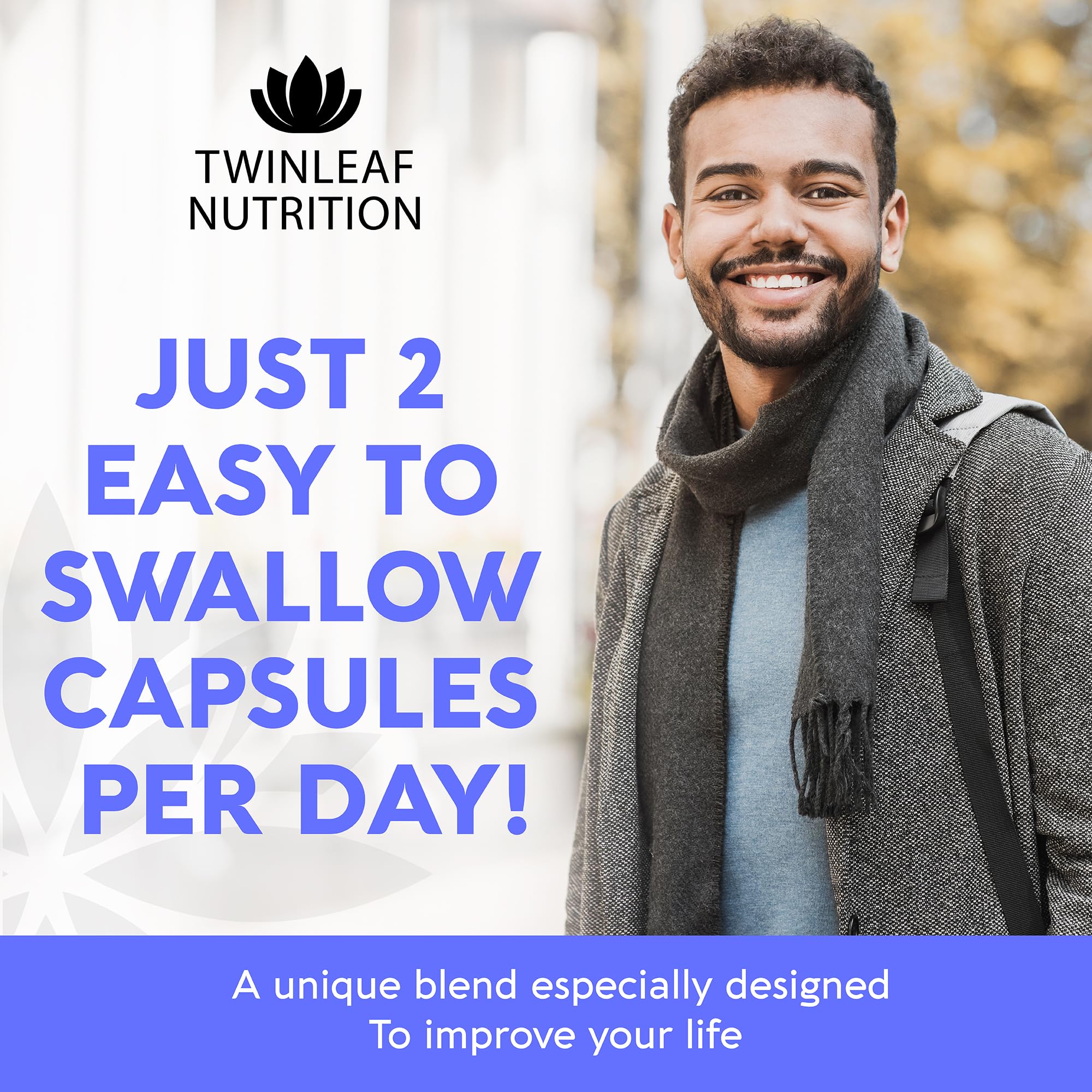 TWINLEAF NUTRITION cápsula en mano demostrando porte y uso diario práctico
