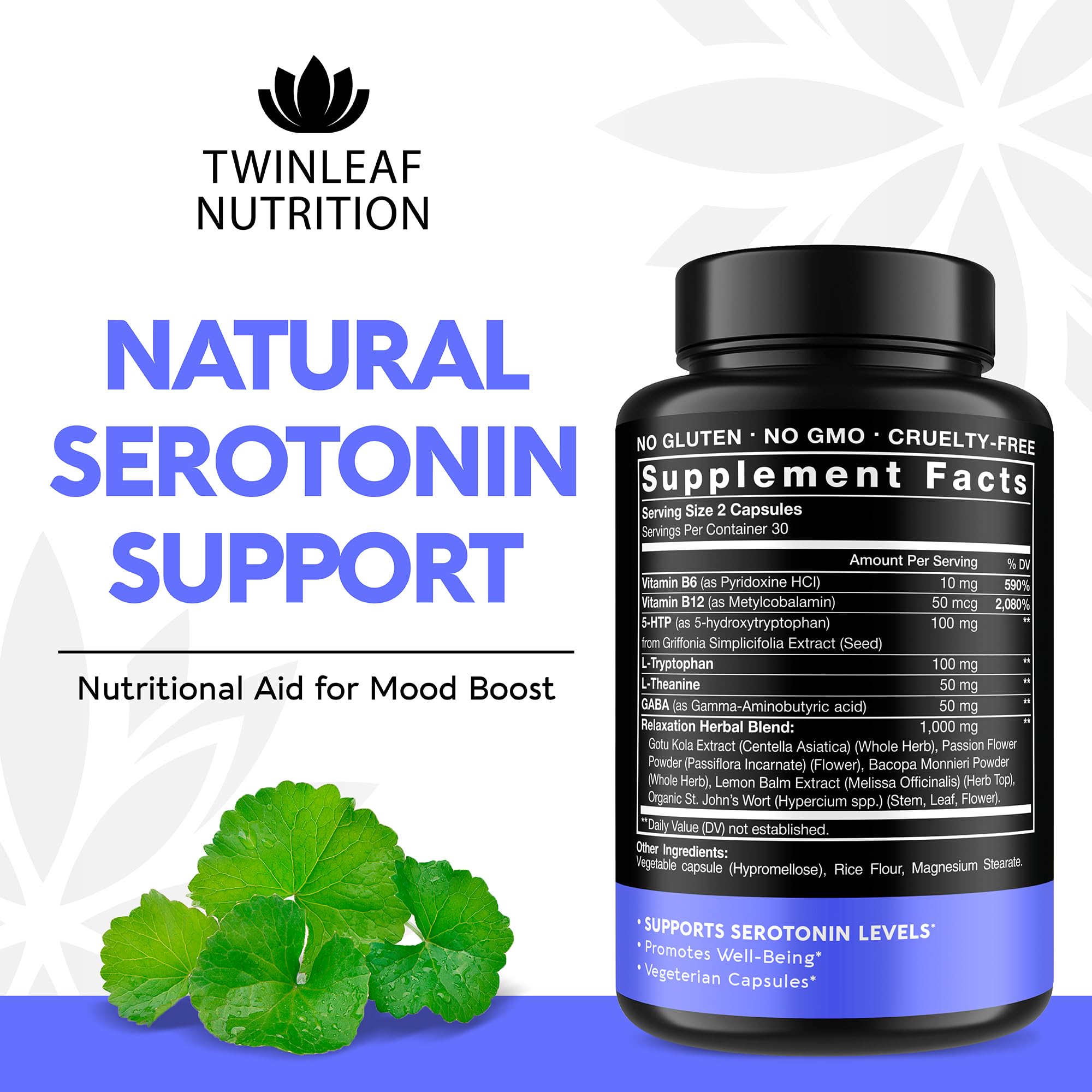 TWINLEAF NUTRITION etiqueta en primer plano indicando ingredientes clave