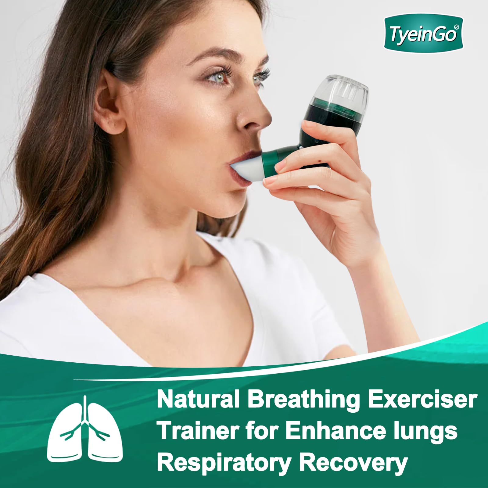 TyeinGo persona usando el dispositivo mejora control respiratorio durante ejercicio
