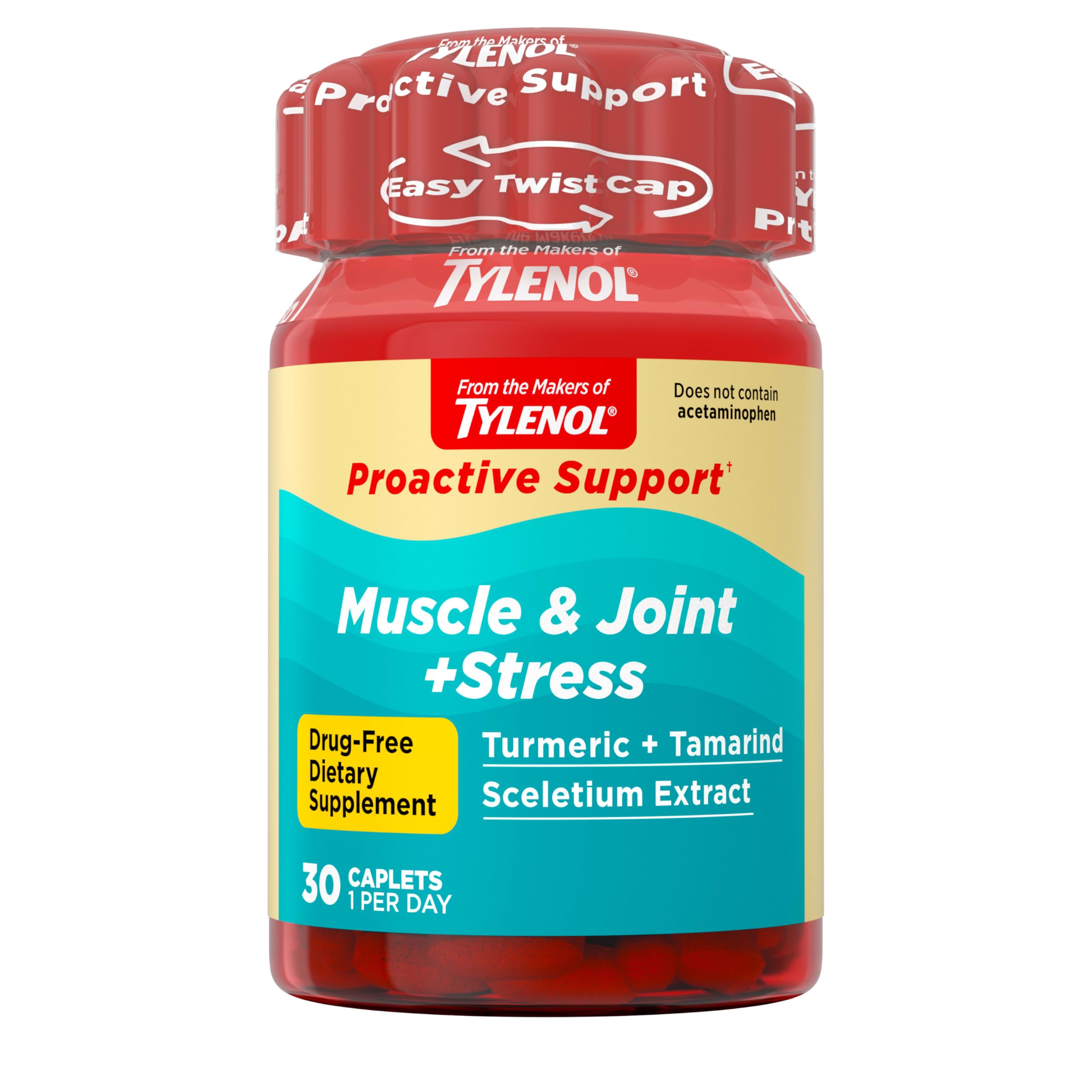 Tylenol envase frontal mostrando 30 cápsulas y beneficios