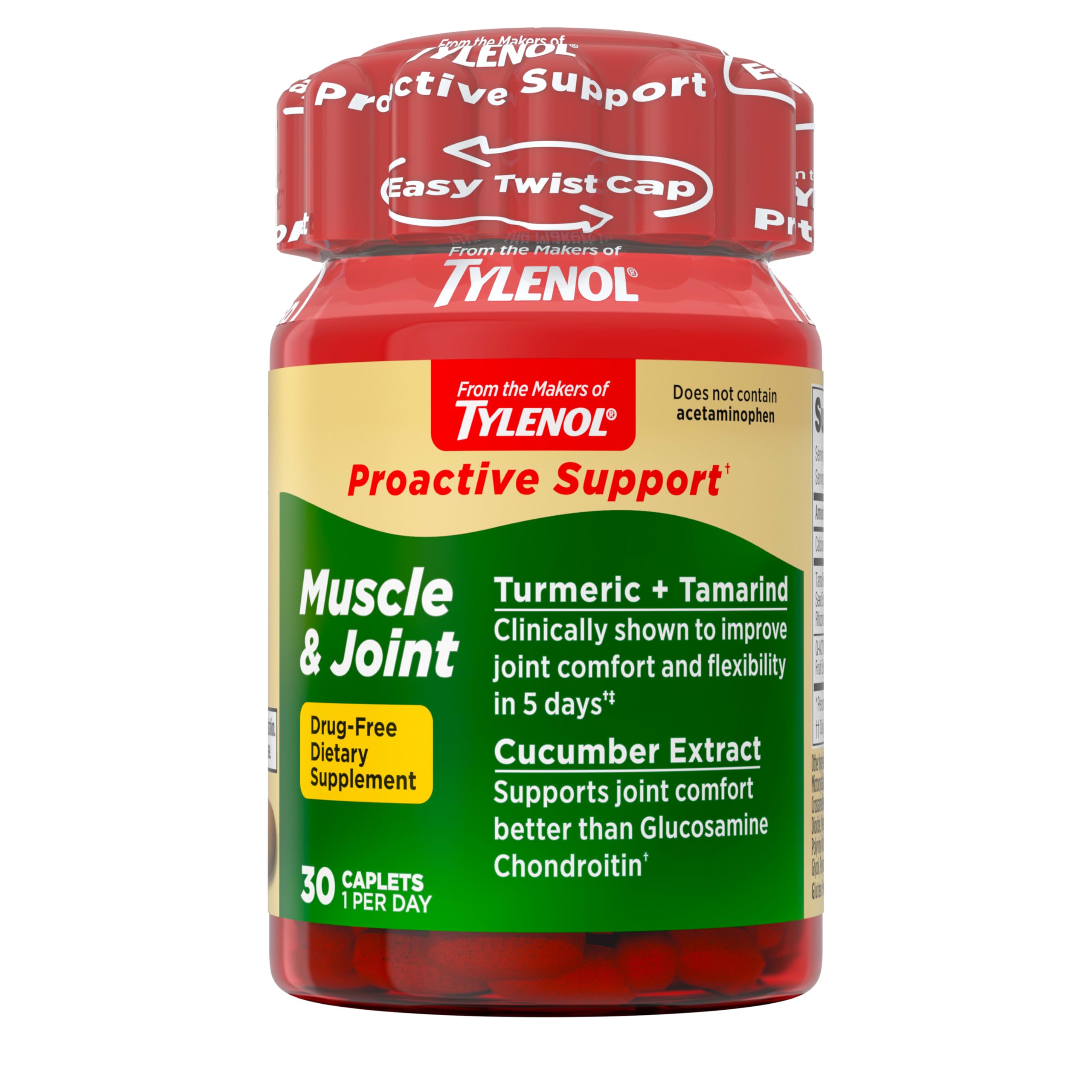 Tylenol frasco frontal mostrando etiqueta y beneficio movilidad