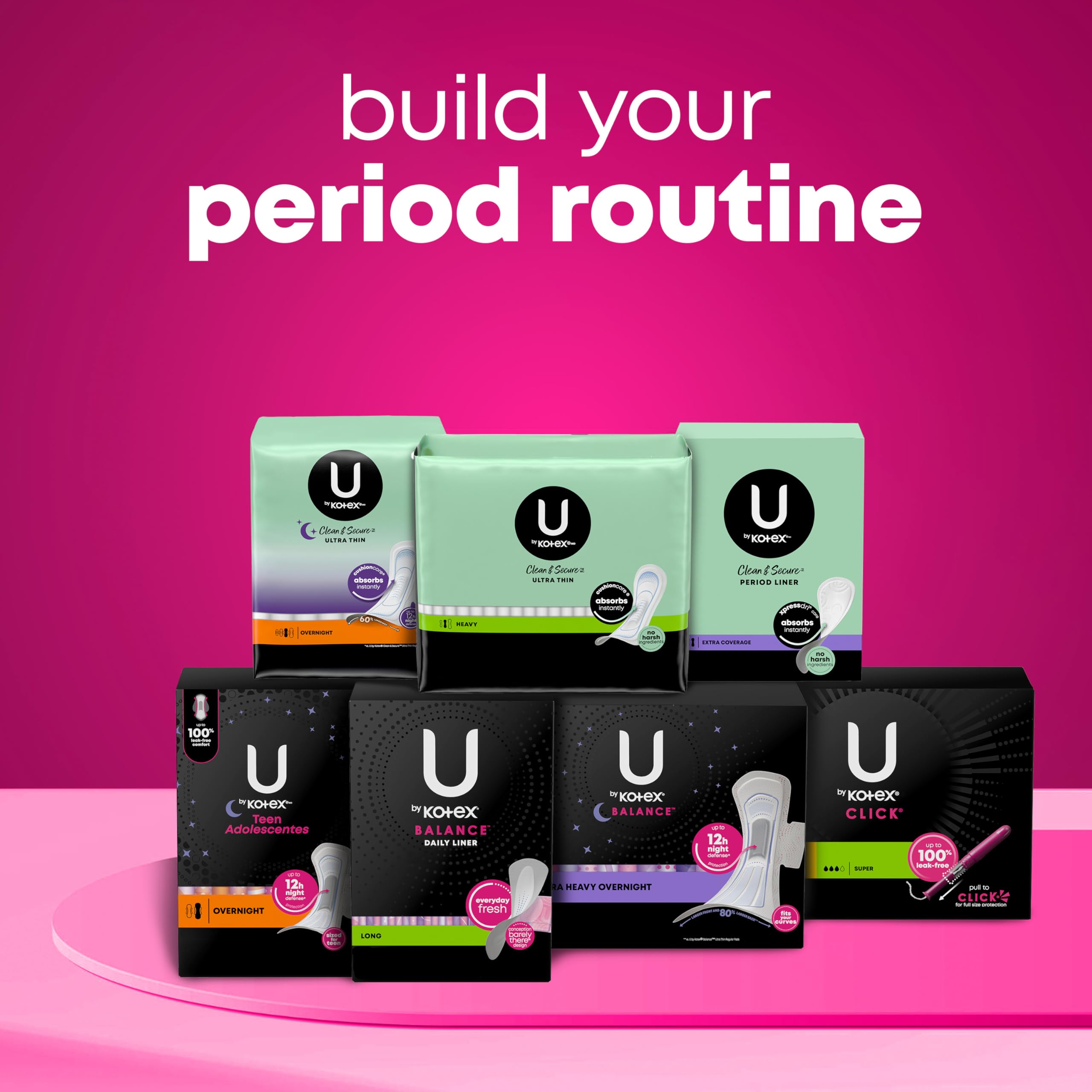 U by Kotex multipack apilado para almacenamiento y ahorro