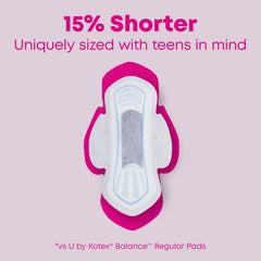 U by Kotex comparación de tamaño Teen y regular, beneficio: formato más cómodo