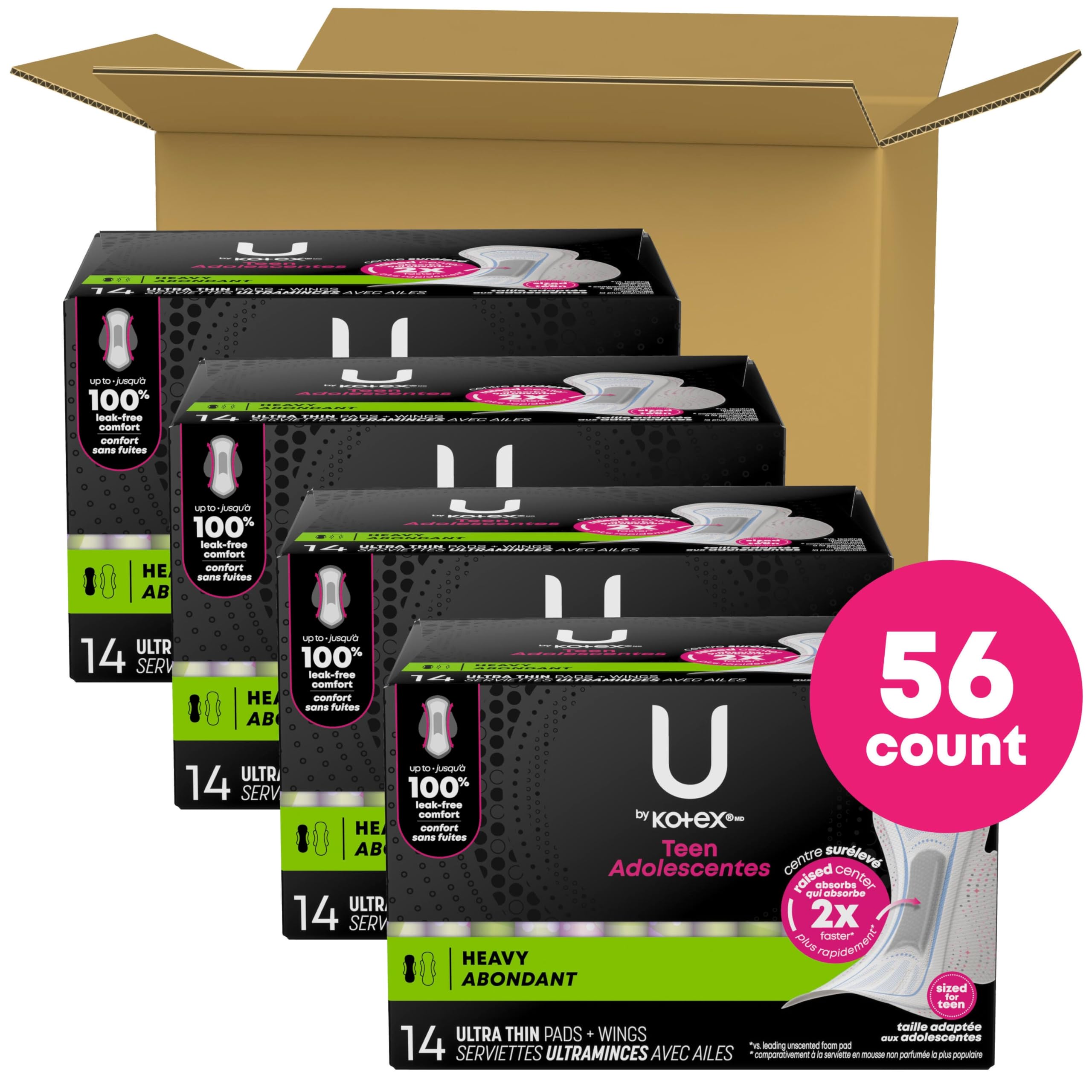 U by Kotex detalle de alas fijadas, beneficio: ajuste seguro contra fugas