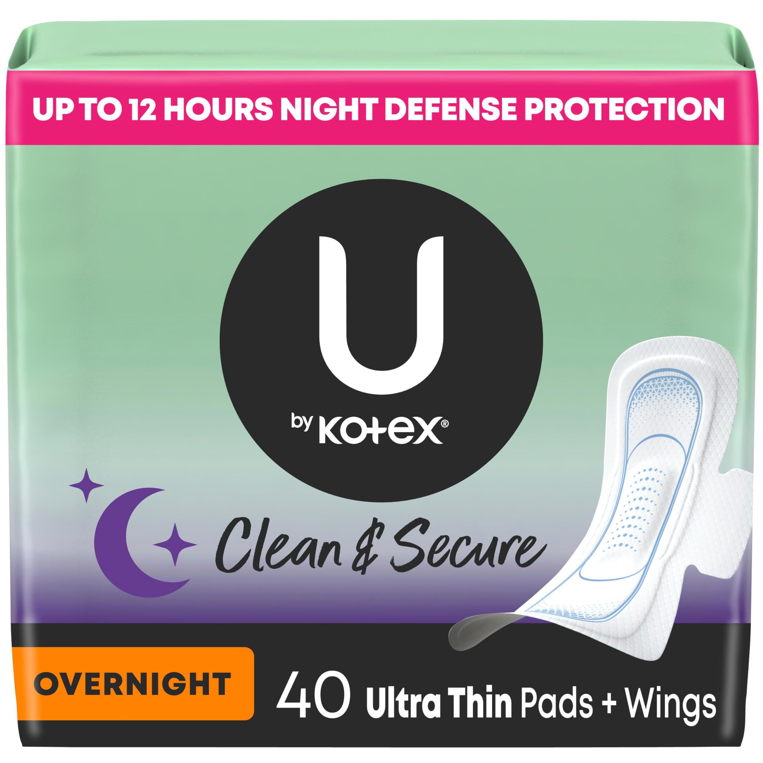 U by Kotex empaque frontal mostrando 40 unidades y beneficios nocturnos