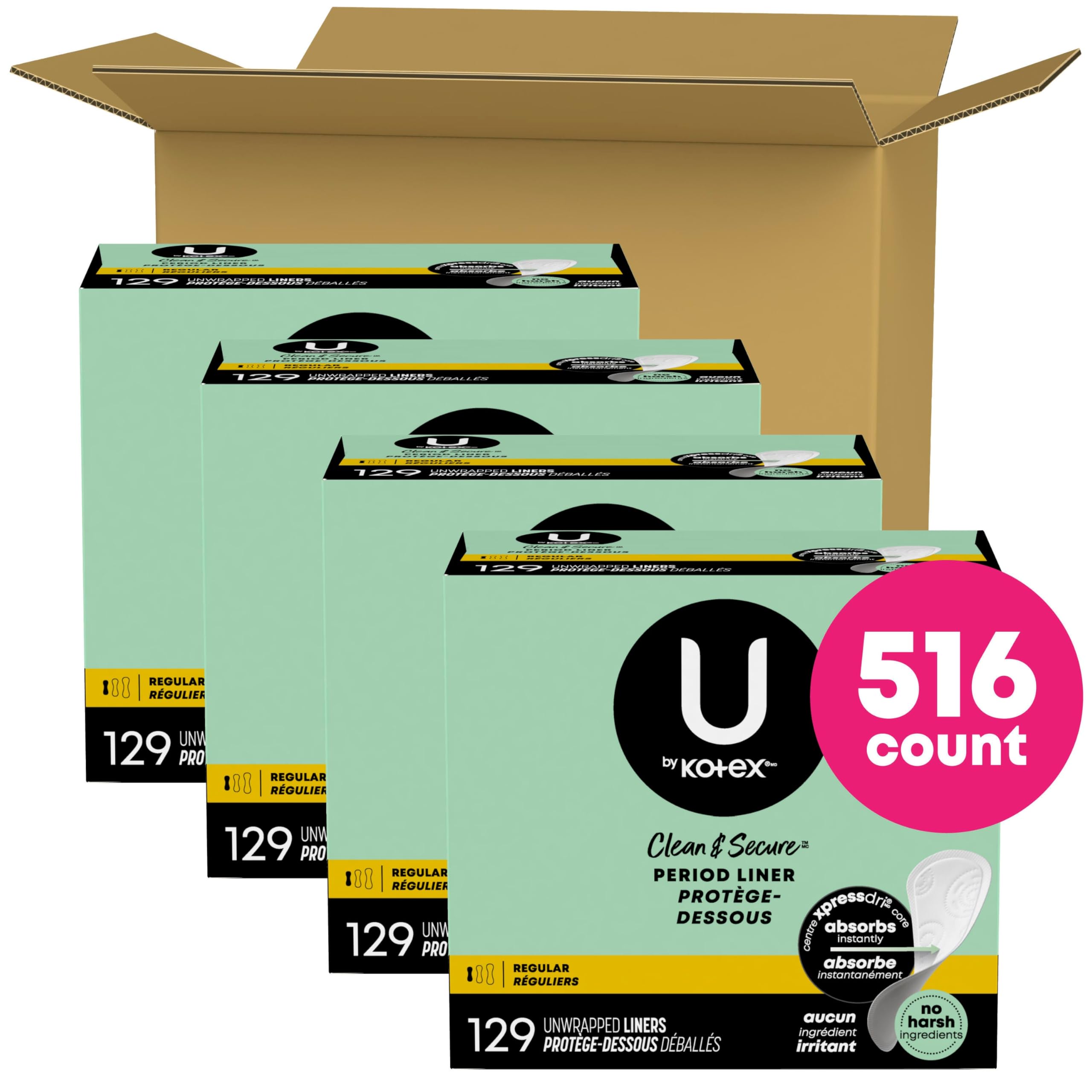 U by Kotex primer plano del núcleo Xpress‑Dri absorción rápida