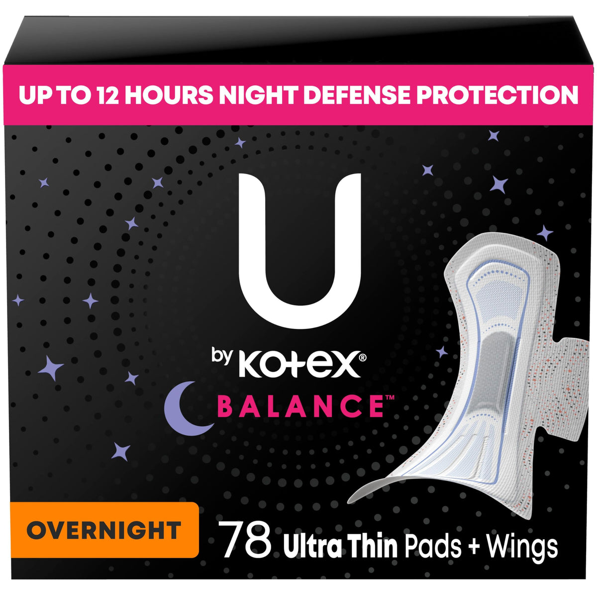 U by Kotex paquete frontal muestra 78 toallas para protección nocturna