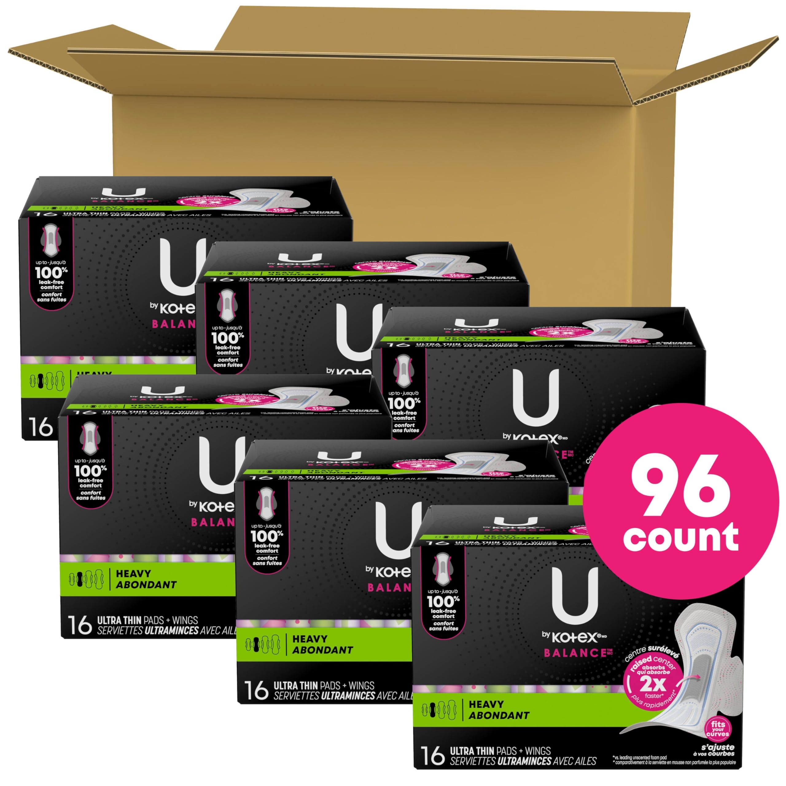 U by Kotex centro elevado de la toalla que absorbe rápido y reduce fugas