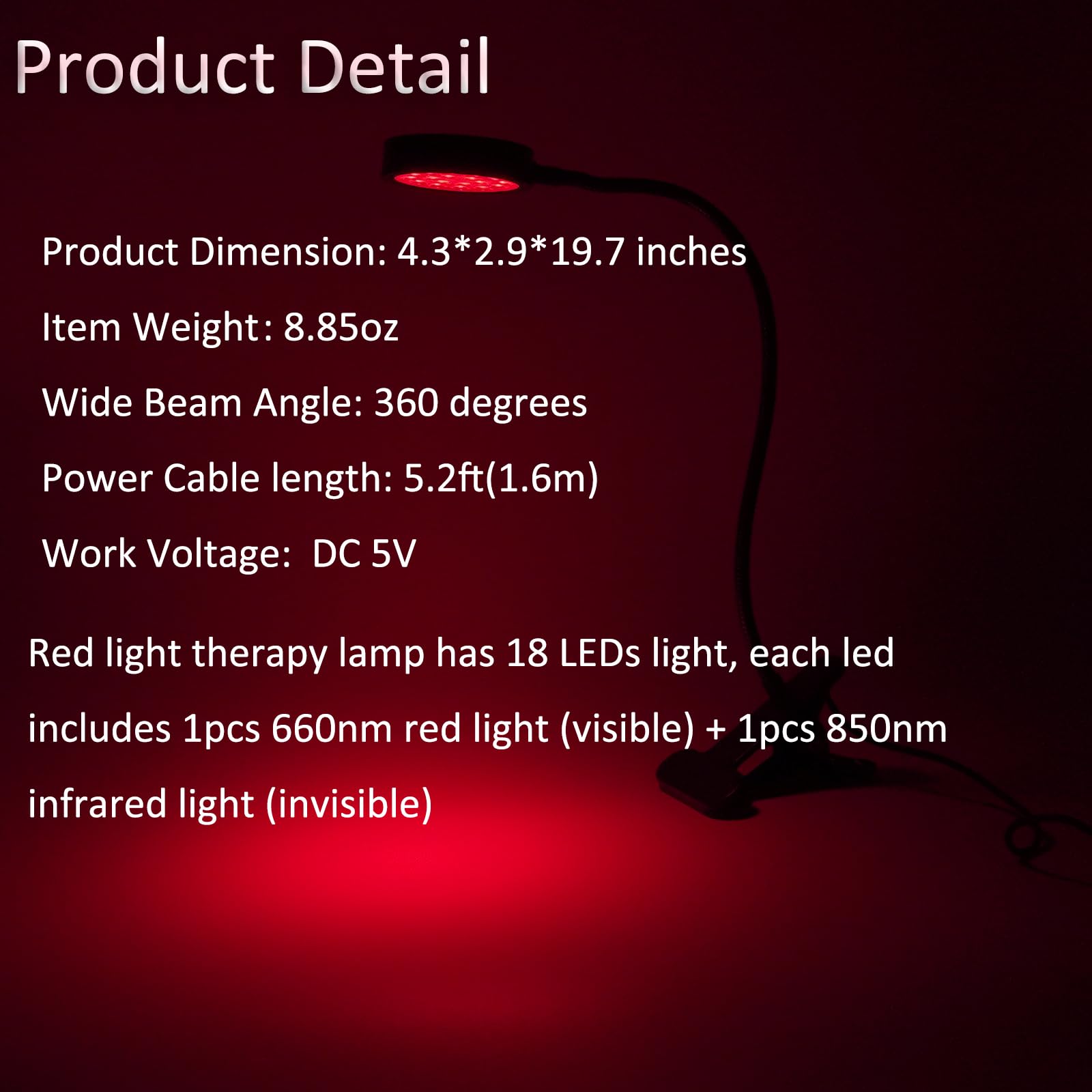 U4GLORY primer plano de los LEDs 660nm y 850nm mostrando combinación espectral