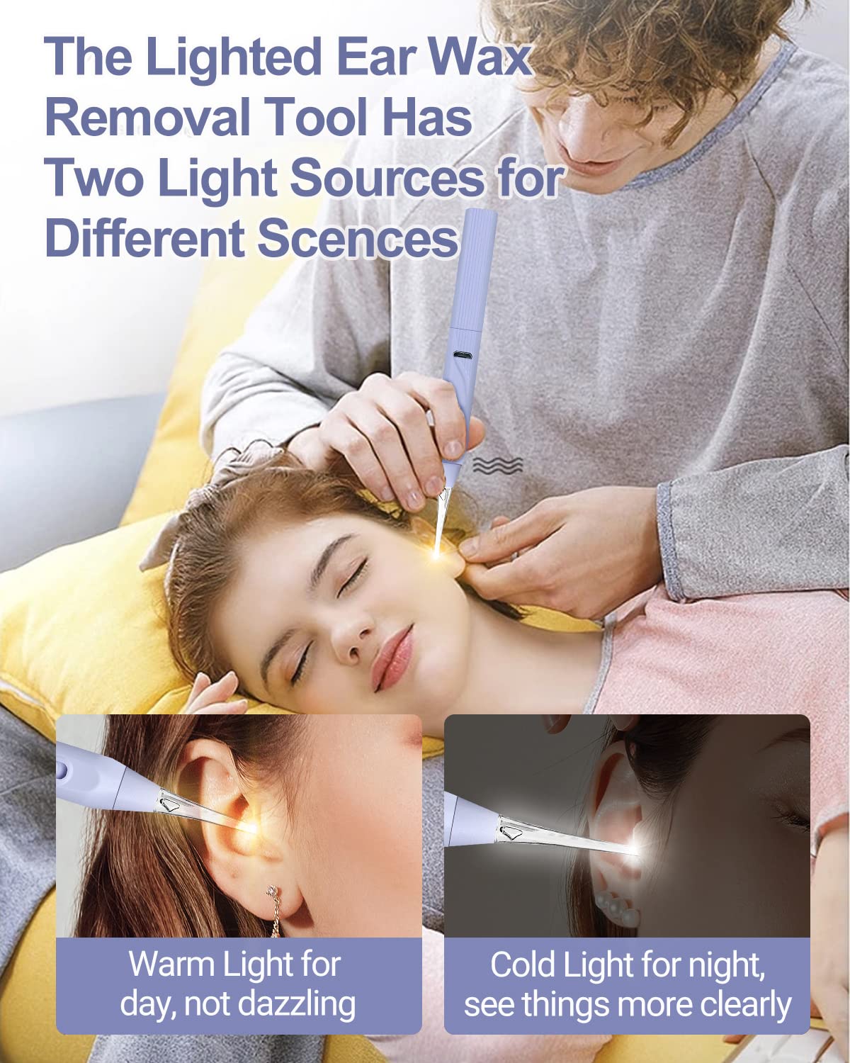 Uanrna luz LED encendida mientras se usa para mejor visibilidad del oído