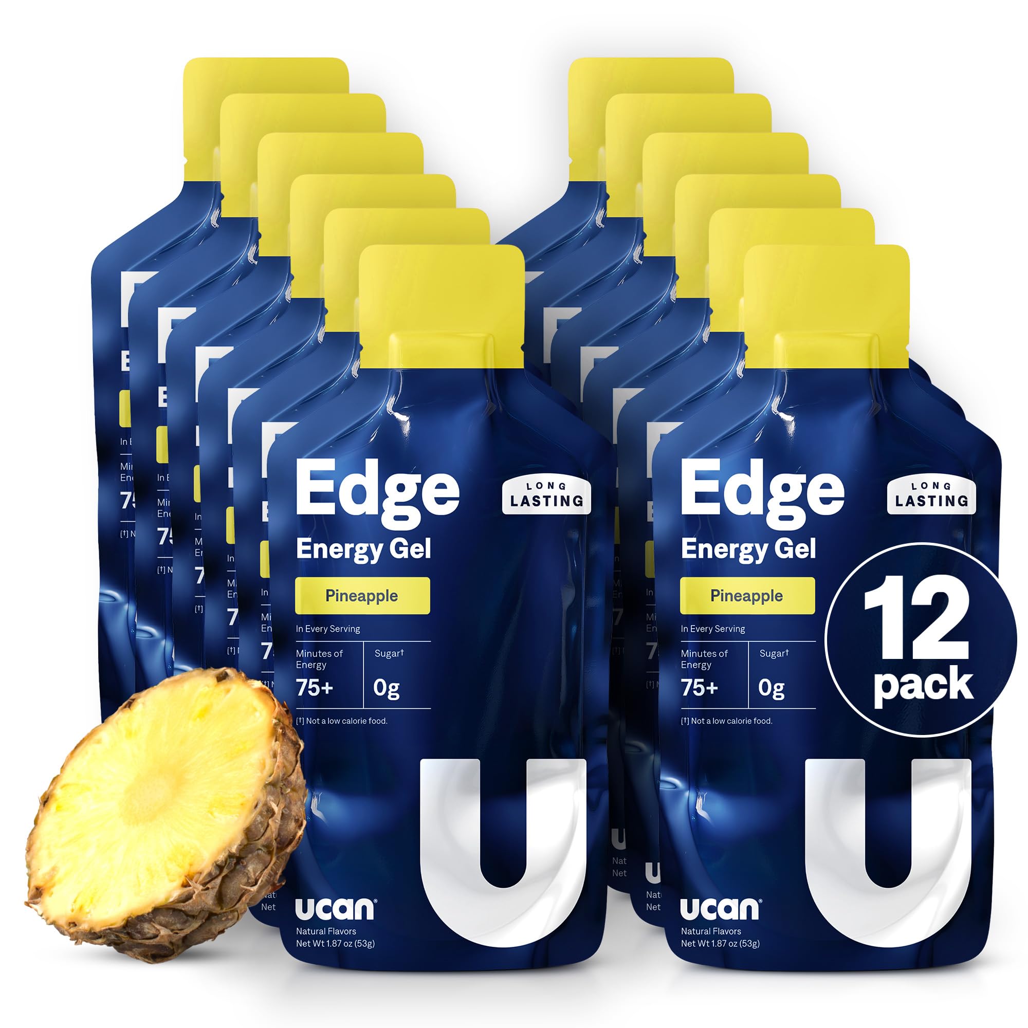 UCAN Edge piña frente del empaque mostrando presentación práctica y beneficios