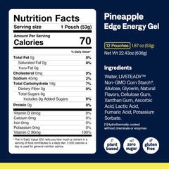 UCAN Edge piña etiqueta de ingredientes destacando fórmula vegana y sin azúcar