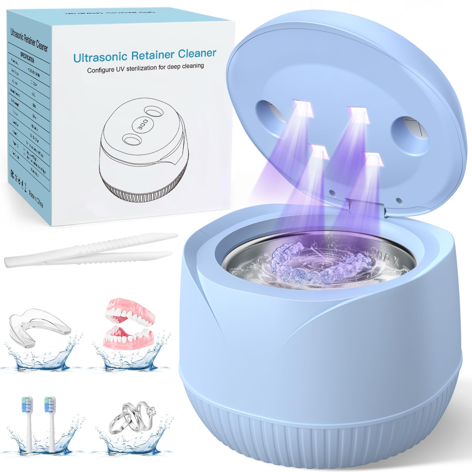 UEOFEN vista frontal del limpiador azul mostrando diseño compacto y beneficios de limpieza