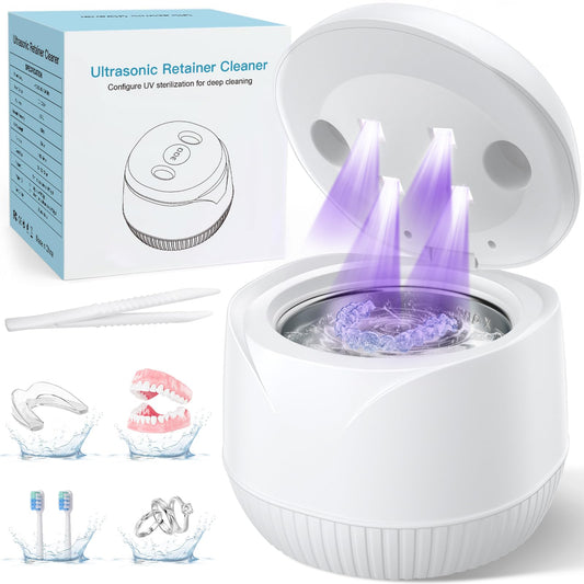 UEOFEN vista frontal del pod limpiador ultrasónico, diseño compacto y botones claros para control rápido