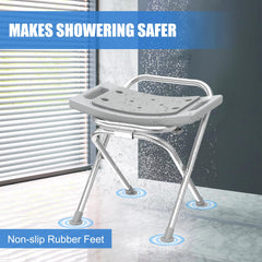 UGarden silla en ducha con usuario demostrando seguridad y confort
