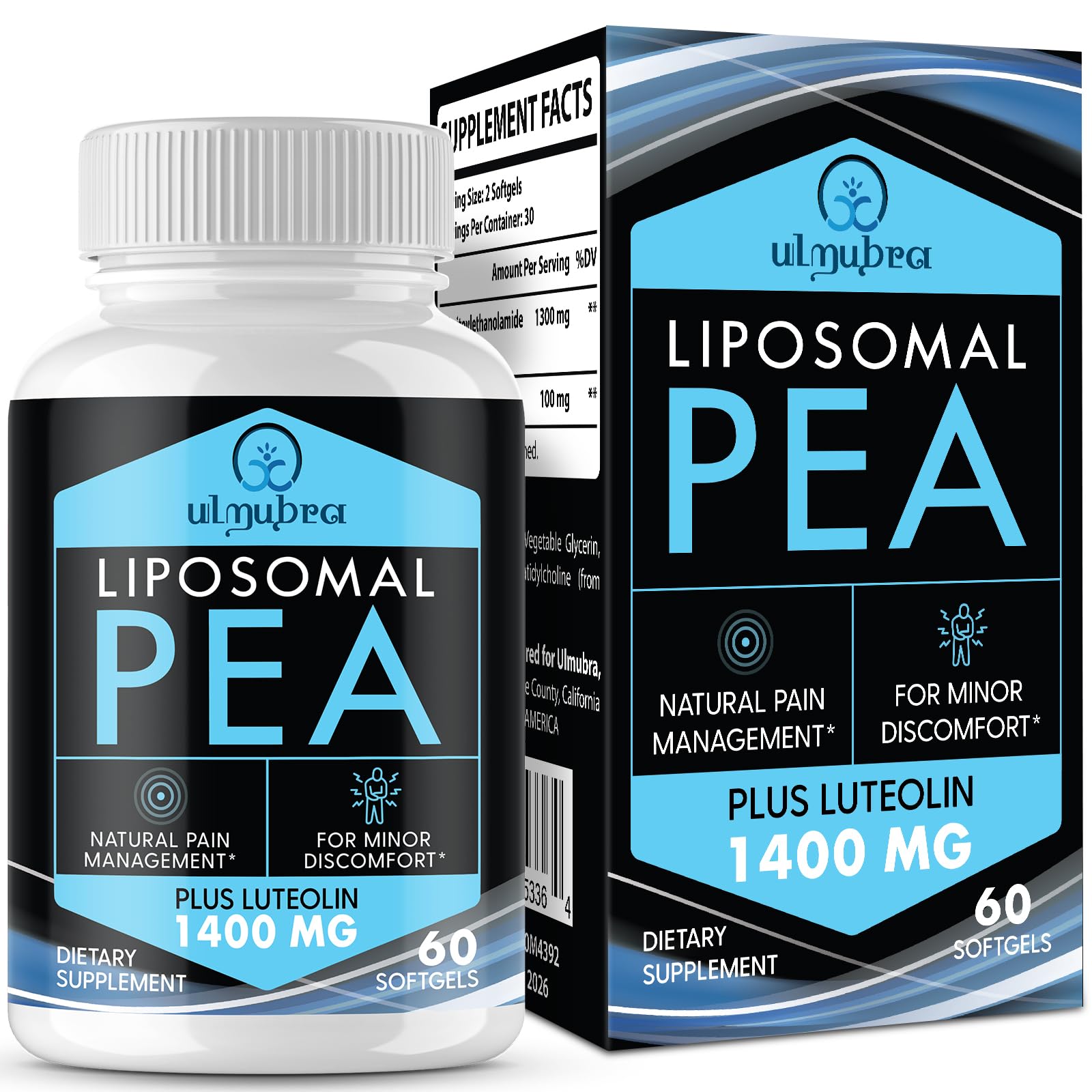 Ulmubra frente del envase mostrando 60 softgels y beneficios claros