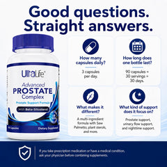 ULTALIFE infografía de beneficios prostáticos y soporte integral
