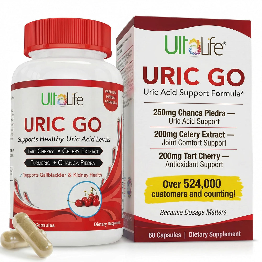 ULTALIFE URIC GO frente del envase mostrando etiquetado y beneficios
