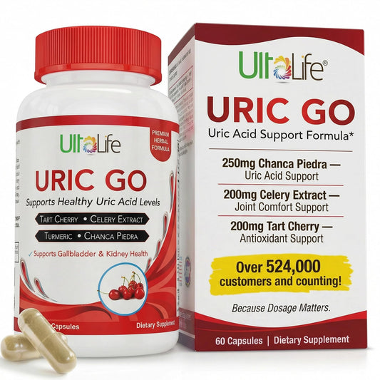 ULTALIFE URIC GO frente del envase mostrando etiquetado y beneficios