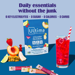 Ultima Replenisher stickpacks en primer plano, fácil transporte y uso