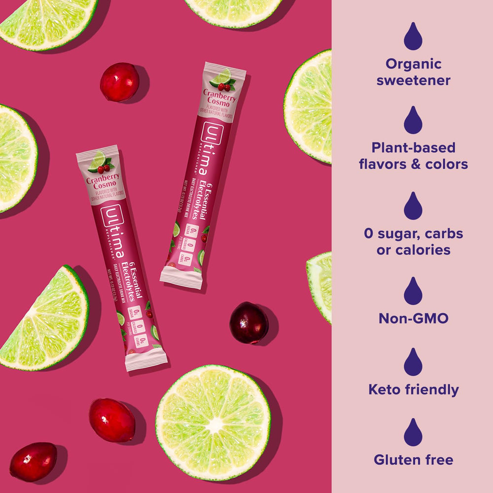Ultima Replenisher bebida preparada en vaso refrescante y baja en calorías