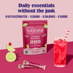 Ultima Replenisher stickpack en mano fácil de llevar y medir por porción