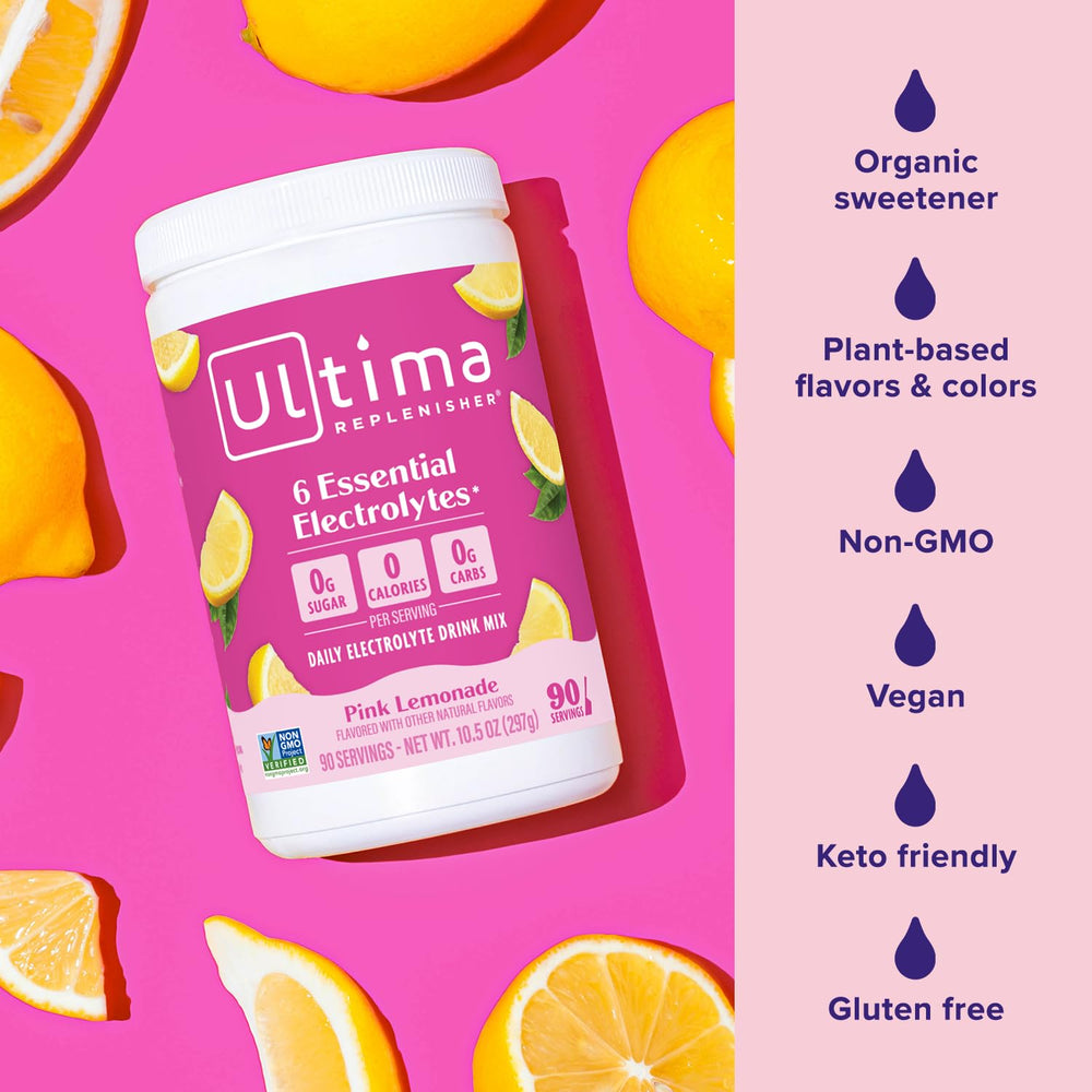 Ultima Replenisher etiqueta nutricional enfocada en electrolitos y vitaminas