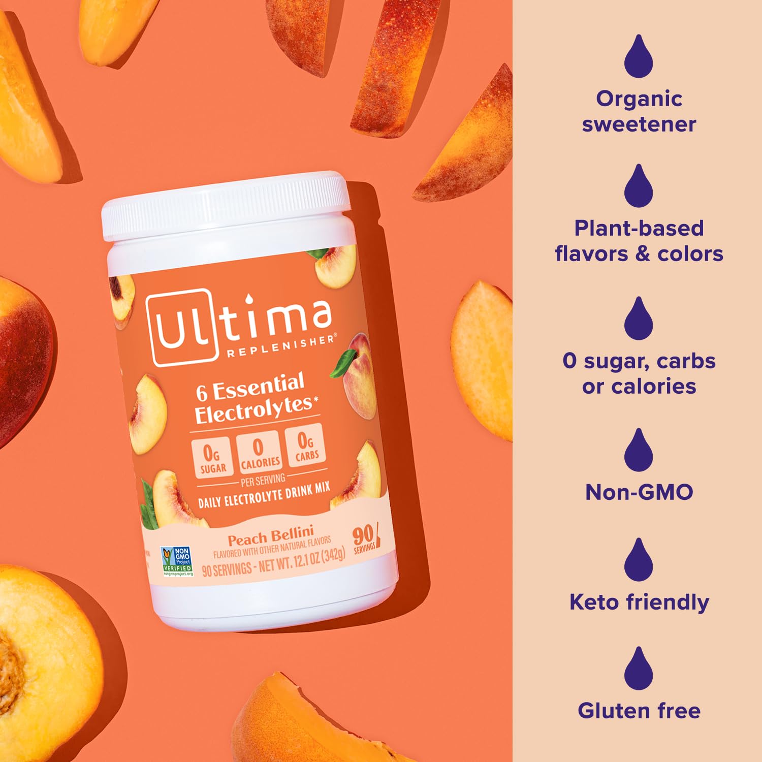 Ultima Replenisher etiqueta nutricional en primer plano, detalle de electrolitos y vitaminas
