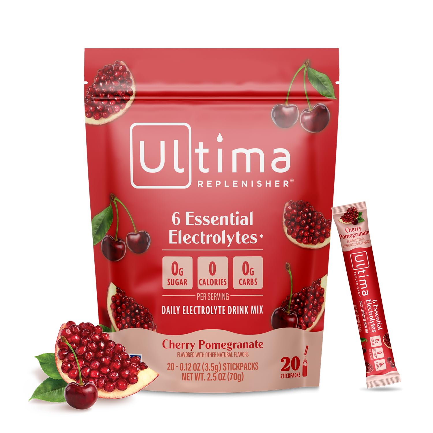 Ultima Replenisher frontal del empaque mostrando marca y sabor, ideal para identificar el producto