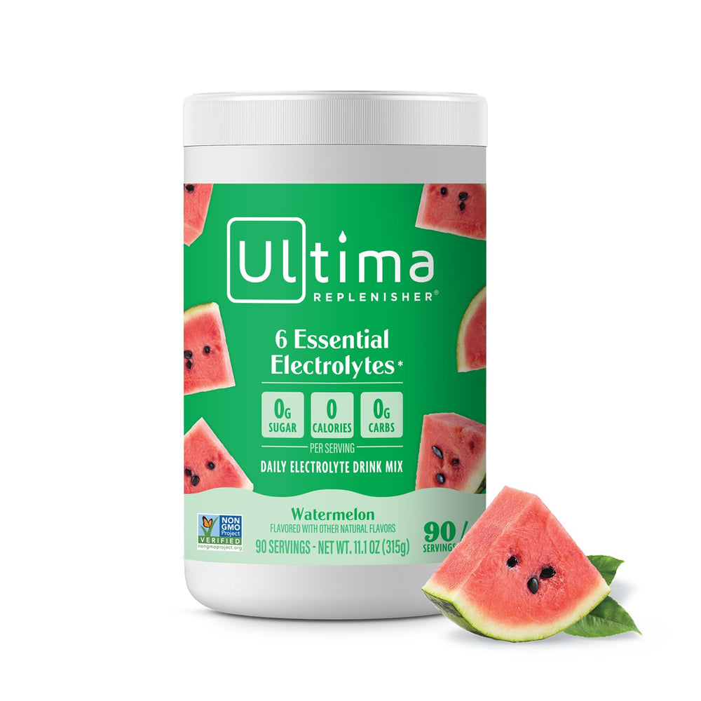 Ultima Replenisher frente del envase mostrando el diseño y beneficio sin azúcar