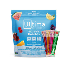 Ultima Replenisher frente del paquete mostrando 36 stickpacks y comodidad