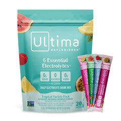 Ultima Replenisher frontal del paquete muestra 20 stickpacks y beneficios claros