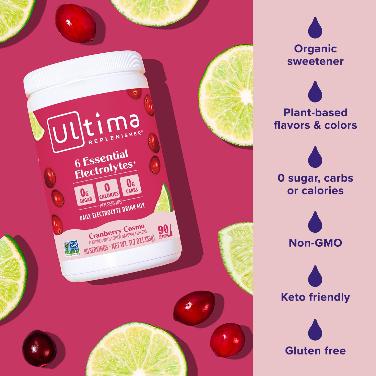 Ultima Replenisher etiqueta con lista de electrolitos y vitaminas